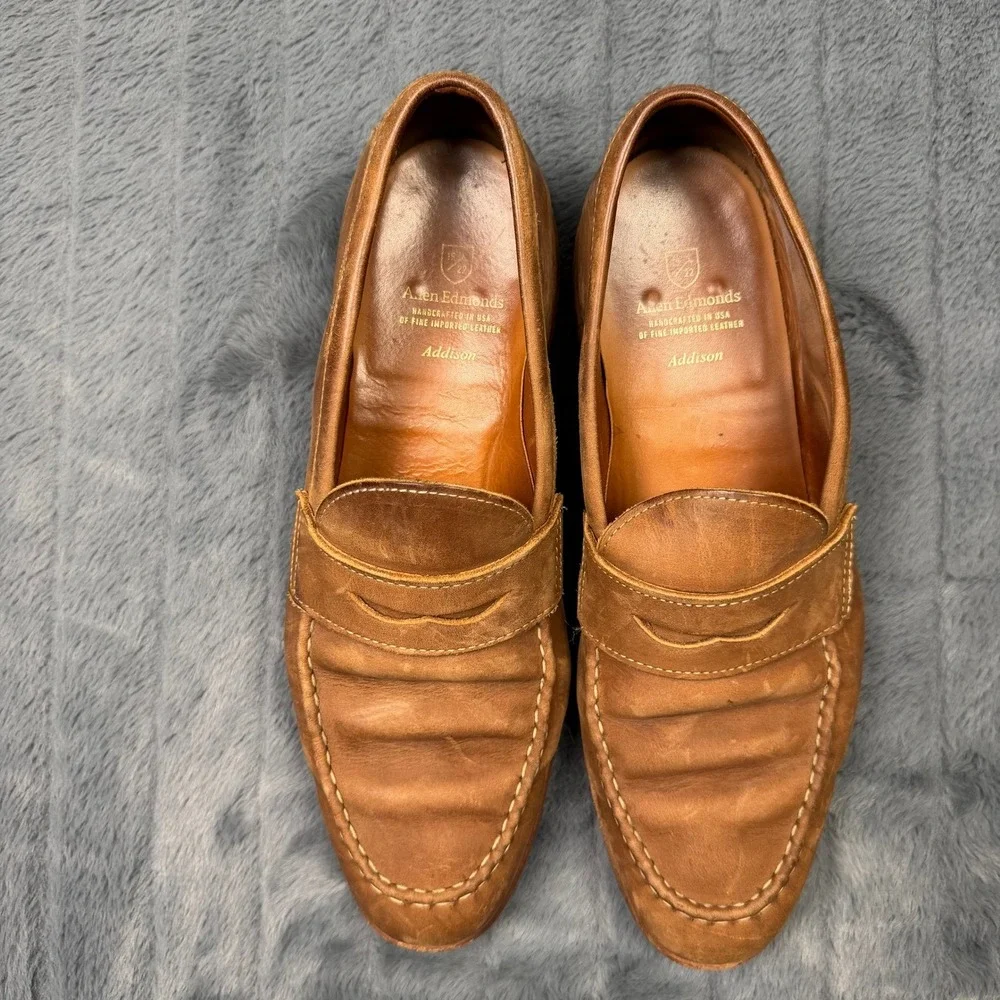 Allen Edmonds Addison Penny Loafer Mens 11.5 D Tan Leather Red Dainite Sole 4614